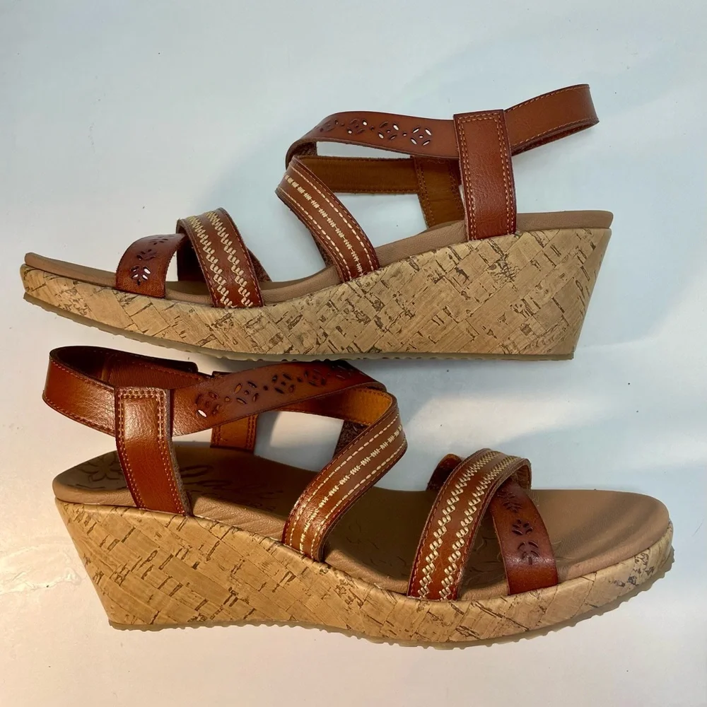 Skechers Cali Beverlee Delicate Glow Brown Wedge Sandals Womens Size 10 New